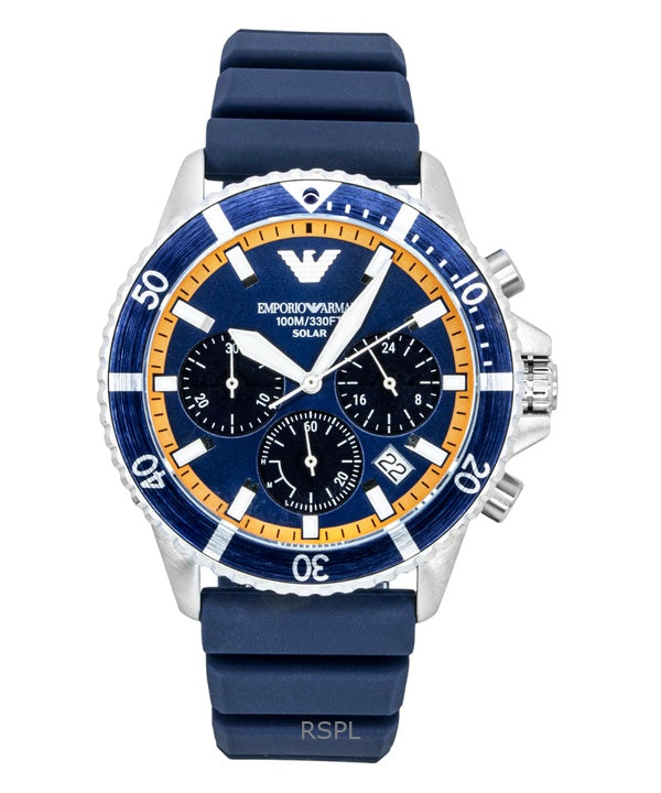Emporio Armani World Explorer Chronograph Silikonerem Blå Skive Solar AR11696 100M Herreur