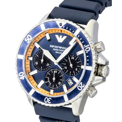 Emporio Armani World Explorer Chronograph Silikonerem Blå Skive Solar AR11696 100M Herreur