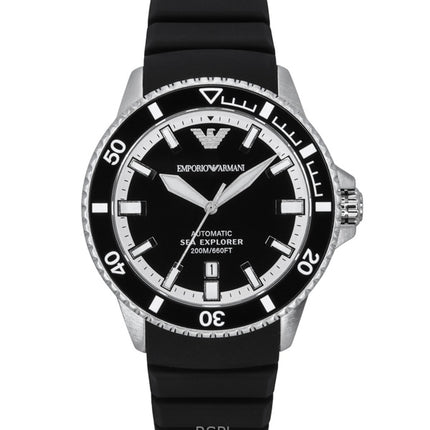 Emporio Armani Sea Explorer silikone rem sort urskive automatisk dykkerur AR60078 200M herreur