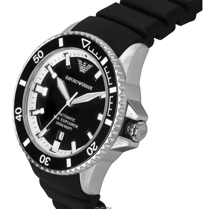 Emporio Armani Sea Explorer silikone rem sort urskive automatisk dykkerur AR60078 200M herreur
