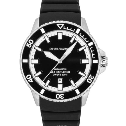 Emporio Armani Sea Explorer silikone rem sort urskive dykkerautomatik AR60086 200M herreur