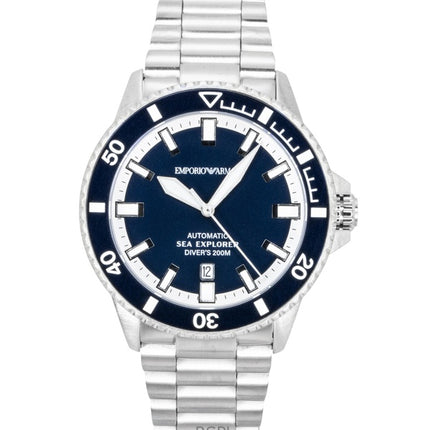 Emporio Armani Sea Explorer rustfrit stål blå urskive dykkerautomatik AR60087 200M herreur