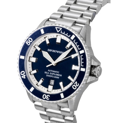Emporio Armani Sea Explorer rustfrit stål blå urskive dykkerautomatik AR60087 200M herreur