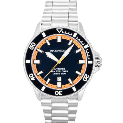 Emporio Armani Sea Explorer rustfrit stål blå urskive dykkerautomatik AR60090 200M herreur