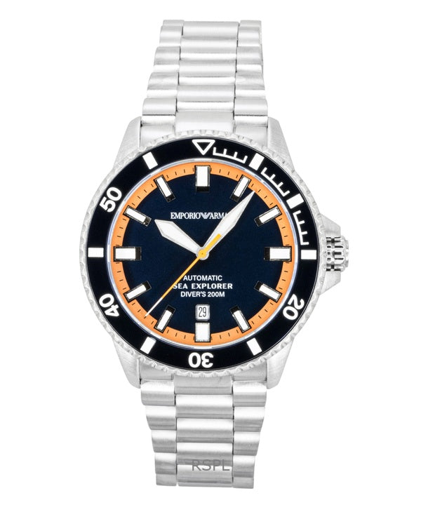 Emporio Armani Sea Explorer rustfrit stål blå urskive dykkerautomatik AR60090 200M herreur