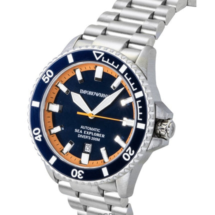 Emporio Armani Sea Explorer rustfrit stål blå urskive dykkerautomatik AR60090 200M herreur