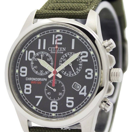 Citizen Eco-Drive Chronograph grøn lærred bæltet 100M AT0200-05E Herreur