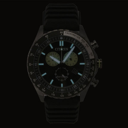 Citizen Eco-Drive kronograf silikonerem sort urskive solcelle AT2565-05E 100M herreur