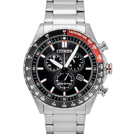 Citizen Eco-Drive kronograf rustfrit stål sort urskive solcelle AT2566-88E 100M herreur