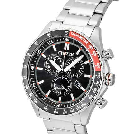 Citizen Eco-Drive kronograf rustfrit stål sort urskive solcelle AT2566-88E 100M herreur