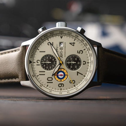 AVI-8 Hawker Hurricane Classic Chronograph Khaki Dial Quartz AV-4011-1B Herreur med ekstra rem