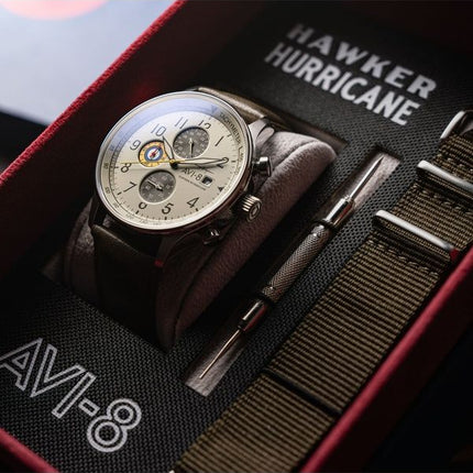 AVI-8 Hawker Hurricane Classic Chronograph Khaki Dial Quartz AV-4011-1B Herreur med ekstra rem