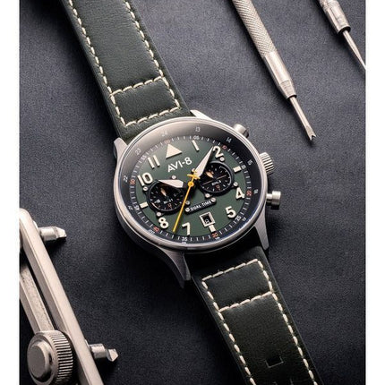 AVI-8 Hawker Hurricane Carey Dual Time Merville Green Dial Quartz AV-4088-02 herreur