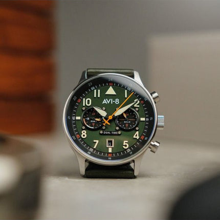 AVI-8 Hawker Hurricane Carey Dual Time Merville Green Dial Quartz AV-4088-02 herreur