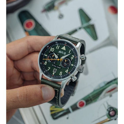 AVI-8 Hawker Hurricane Carey Dual Time Merville Green Dial Quartz AV-4088-02 herreur