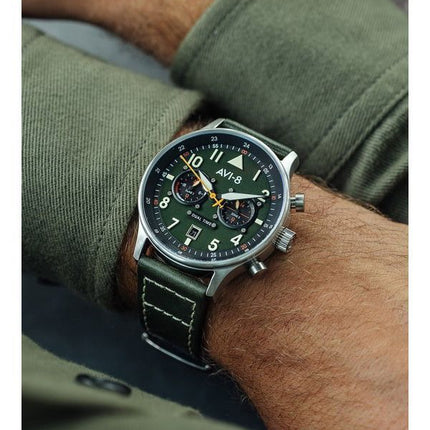 AVI-8 Hawker Hurricane Carey Dual Time Merville Green Dial Quartz AV-4088-02 herreur