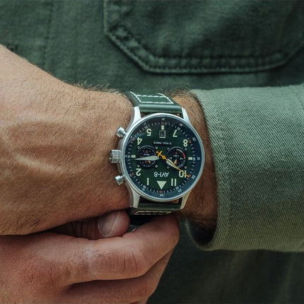 AVI-8 Hawker Hurricane Carey Dual Time Merville Green Dial Quartz AV-4088-02 herreur