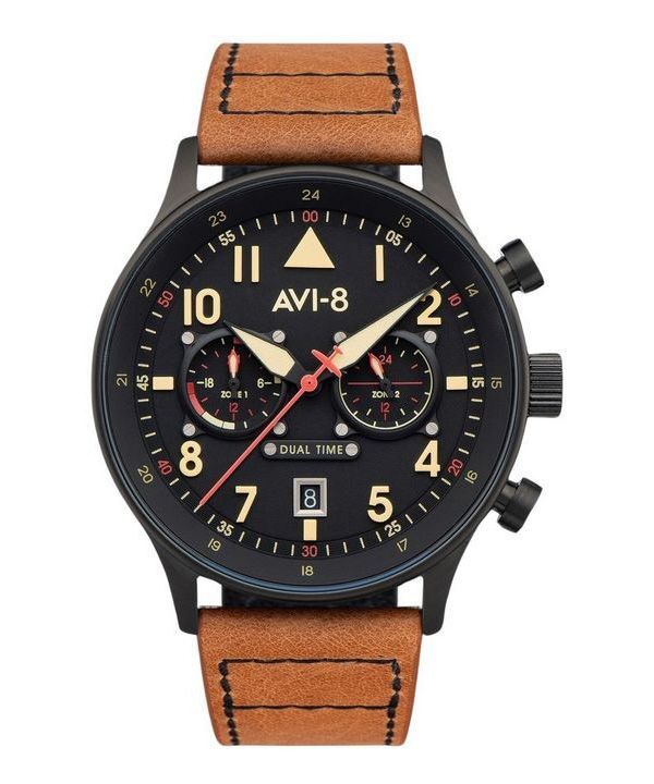 AVI-8 Hawker Hurricane Carey Dual Time Debden Black Dial Quartz AV-4088-03 herreur