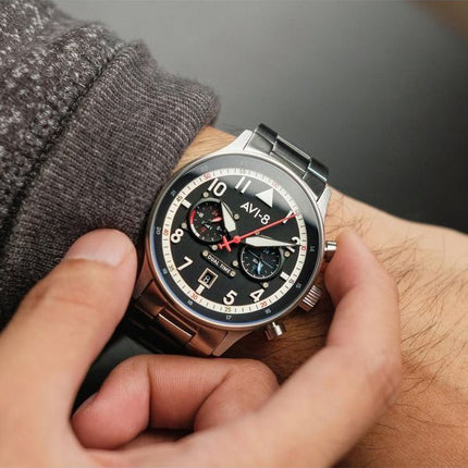 AVI-8 Hawker Hurricane Carey Dual Time Rangoon Black Dial Quartz AV-4088-11 herreur