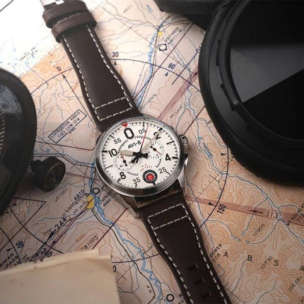 AVI-8 Spitfire Lock Chronograph Aircraft White Dial Quartz AV-4089-05 herreur