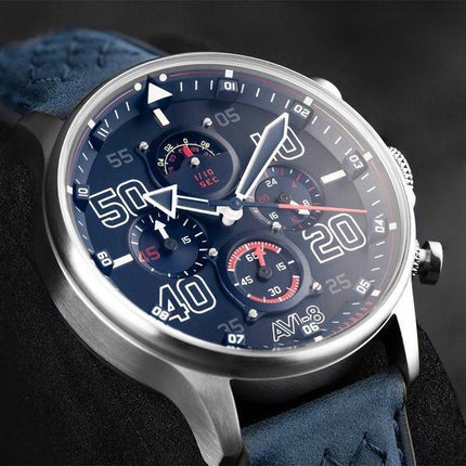 AVI-8 Hawker Typhoon Rb396 Sheila Chronograph Limited Edition Volkel Blue Dial Quartz AV-4093-07 herreur