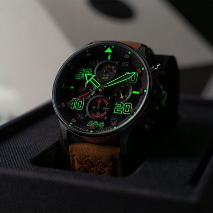 AVI-8 Hawker Typhoon Coningham Chronograph Baldwin læderrem Black Dial Quartz AV-4093-0B herreur
