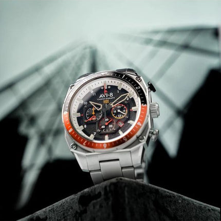 AVI-8 Hawker Hunter Atlas Dual Time Chronograph Raven Black Dial Quartz AV-4100-11 herreur