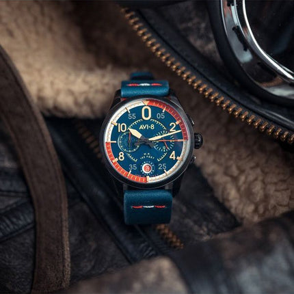 AVI-8 Spitfire P8331 Laguna Chronograph Limited Edition Sumatra Blue Dial Quartz AV-4105-01 herreur