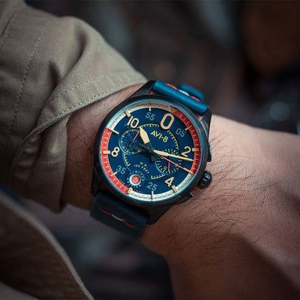 AVI-8 Spitfire P8331 Laguna Chronograph Limited Edition Sumatra Blue Dial Quartz AV-4105-01 herreur