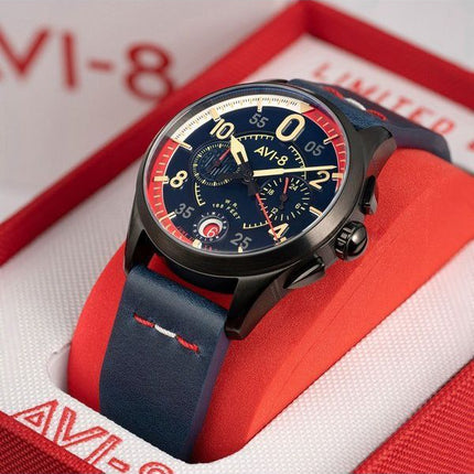 AVI-8 Spitfire P8331 Laguna Chronograph Limited Edition Sumatra Blue Dial Quartz AV-4105-01 herreur