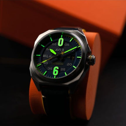 AVI-8 Bell X-1 Machbuster automatisk Catalina blå læderrem Blue Dial AV-4115-03 herreur