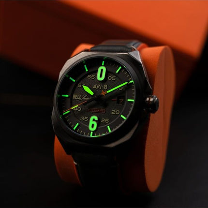 AVI-8 Bell X-1 Machbuster automatisk læderrem jerngrå skive AV-4115-06 herreur