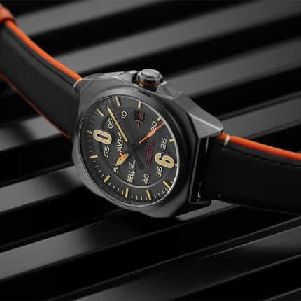 AVI-8 Bell X-1 Machbuster automatisk læderrem jerngrå skive AV-4115-06 herreur