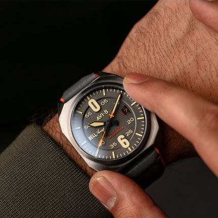 AVI-8 Bell X-1 Machbuster automatisk læderrem jerngrå skive AV-4115-06 herreur