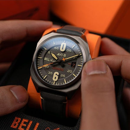 AVI-8 Bell X-1 Machbuster automatisk læderrem jerngrå skive AV-4115-06 herreur