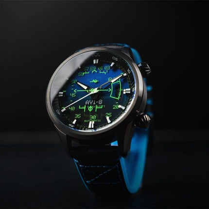 AVI-8 Hawker Harrier HUD læderrem Gradient Blue Dial Automatisk AV-4117-01 herreur