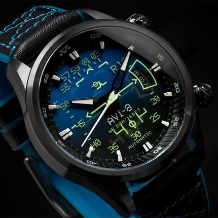 AVI-8 Hawker Harrier HUD læderrem Gradient Blue Dial Automatisk AV-4117-01 herreur