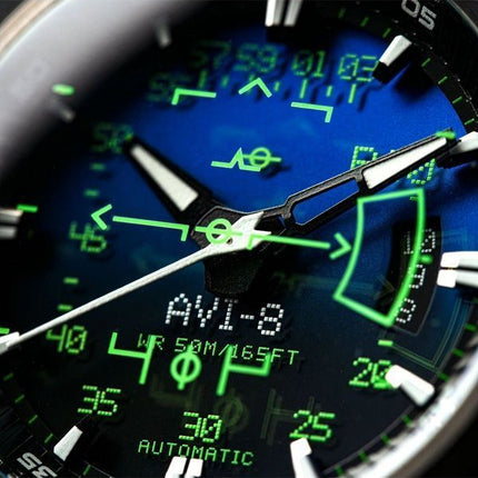 AVI-8 Hawker Harrier HUD læderrem Gradient Blue Dial Automatisk AV-4117-01 herreur