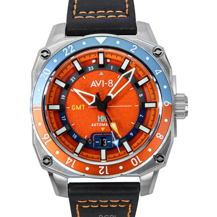 AVI-8 Hawker Hunter Atlas GMT Orange rød læderrem Orange Urskive Automatisk AV-4122-06 herreur