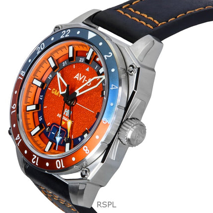AVI-8 Hawker Hunter Atlas GMT Orange rød læderrem Orange Urskive Automatisk AV-4122-06 herreur
