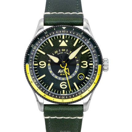 AVI-8 Flyboy Airmaster GMT Fuselage Grøn Læderrem Grøn Skive Automatisk AV-4128-03 Herreur