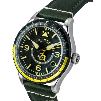 AVI-8 Flyboy Airmaster GMT Fuselage Grøn Læderrem Grøn Skive Automatisk AV-4128-03 Herreur