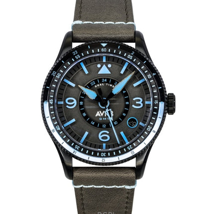 AVI-8 Flyboy Airmaster GMT læderrem grå urskive automatisk AV-4128-05 herreur