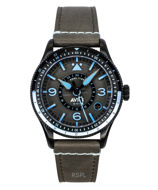 AVI-8 Flyboy Airmaster GMT læderrem grå urskive automatisk AV-4128-05 herreur