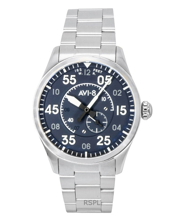 AVI-8 Spitfire Type 300 Rustfrit Stål Sky Gauge Blå Skive Automatisk AV-4147-11 Herreur