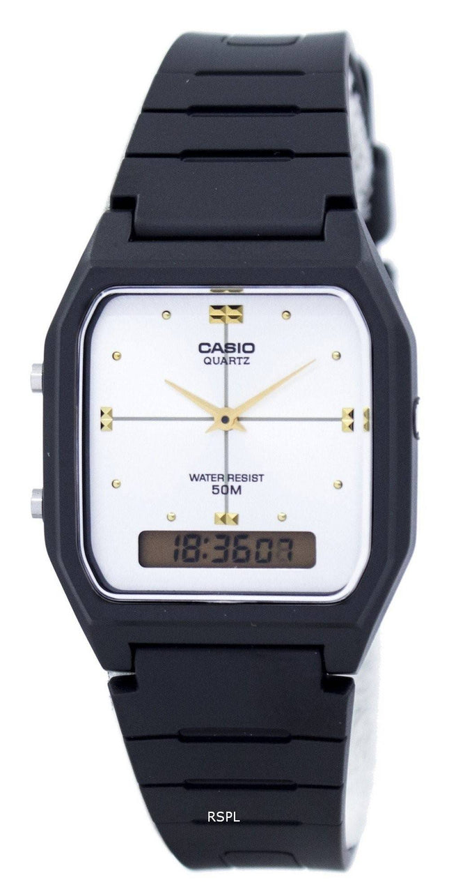 Casio kvarts dobbelt tid Alarm Analog Digital AW-48HE-7AV Herreur