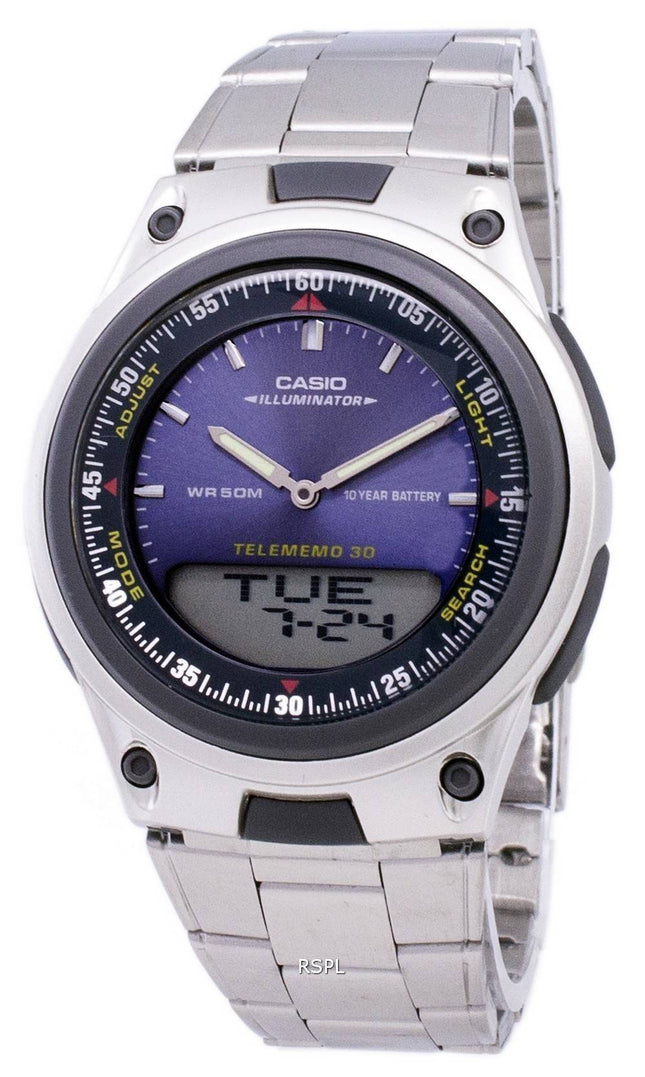 Casio Analog Digital Telememo Illuminator AW-80D-2AVDF AW-80D-2AV Herreur