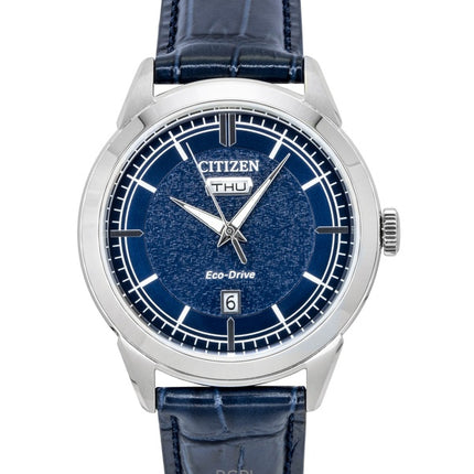 Citizen Eco-Drive læderrem blå urskive AW0151-00L 100M herreur