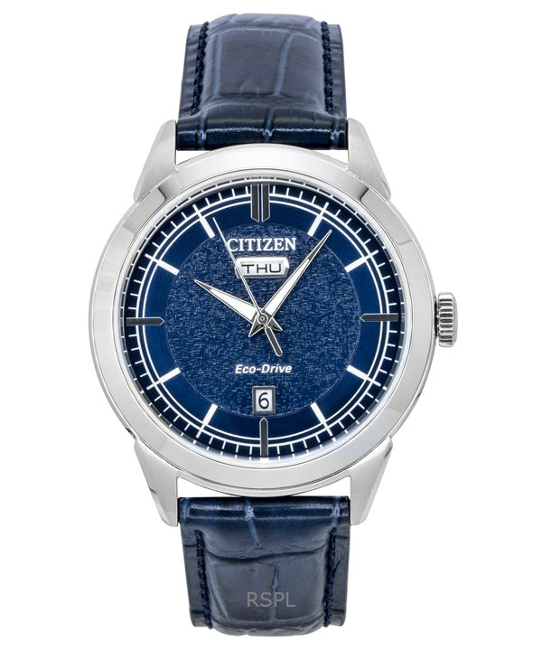 Citizen Eco-Drive læderrem blå urskive AW0151-00L 100M herreur