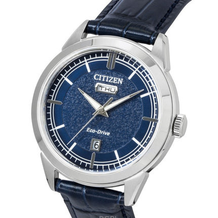 Citizen Eco-Drive læderrem blå urskive AW0151-00L 100M herreur
